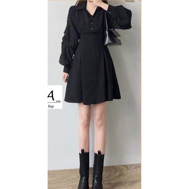 Đầm tiểu thư xoè tay dài công sở tay phồng LOKISO VD09