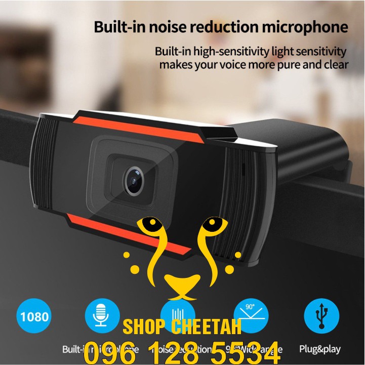 Webcam kẹp HD 1080P siêu nét – Có mic và đèn led hỗ trợ học trực tuyến – Đế kẹp màn hình cố định tiện lợi – Bảo 1 năm