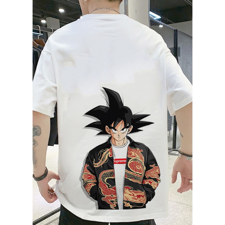 Áo Thun Nam Tay Lỡ Goku Superme Màu Trắng Siêu Ngầu áo phông nam basic in hình Goku cực chất