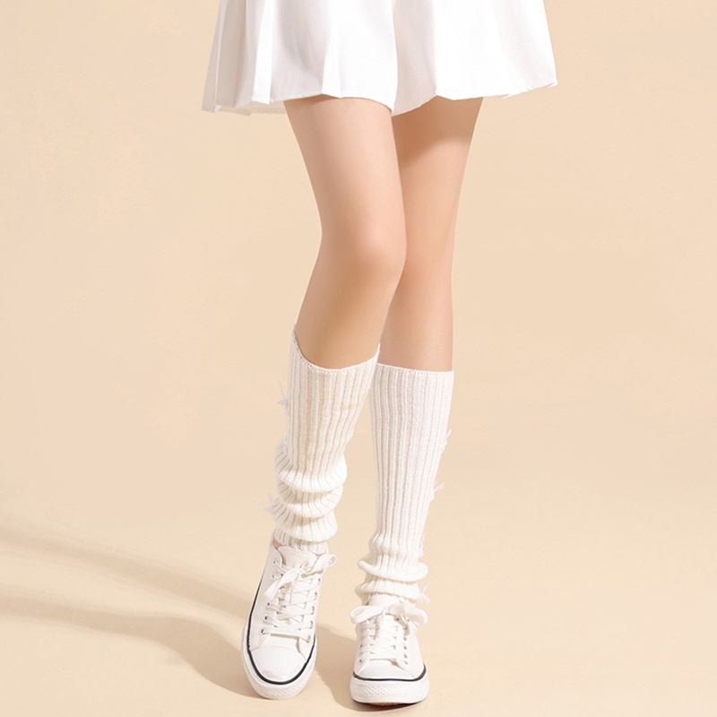 Youyo Vớ Ống Chân Dệt Kim Satin Mini Kẻ Sọc Đính Nơ Phong Cách Harajuku Lolita Mùa Đông Ấm Áp Cho Nữ