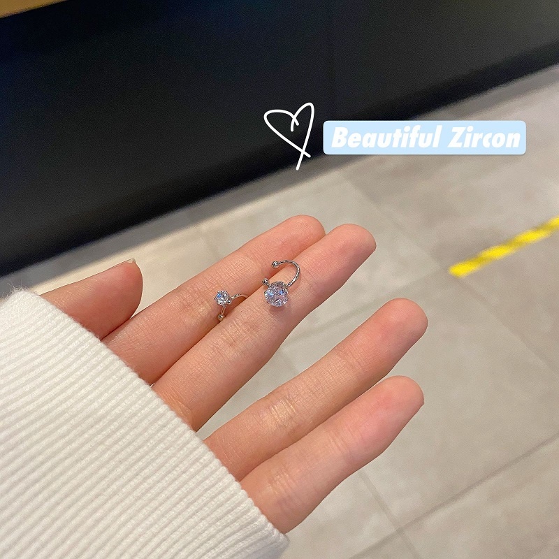 Khuyên Tai Dạng Kẹp Đính Đá zircon Siêu Lấp Lánh Đơn Giản Dễ Phối Đồ Không Cần Xỏ Lỗ Cho Nữ