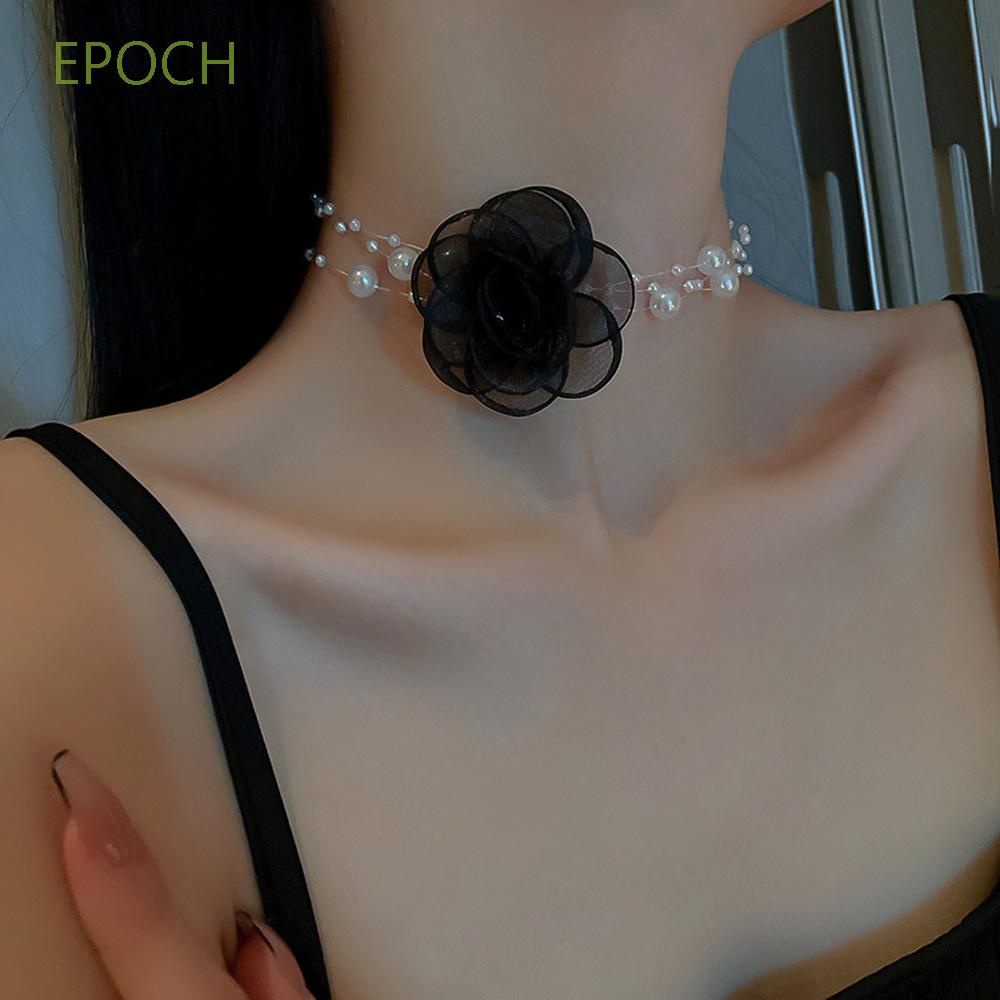 Epoch Vòng Cổ Choker Bằng Vải Lưới Đính Hạt Ngọc Trai Nhiều Màu Thời Trang Cho Nữ