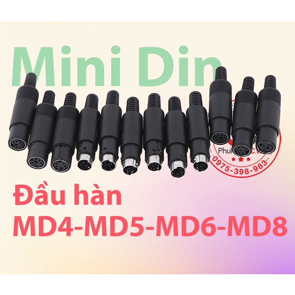 Combo đầu hàn Mini Din MD4, MD5, MD6-PS2, MD8 PLC mạ nickel, dạng cài dễ tháo lắp, hàn dây cáp