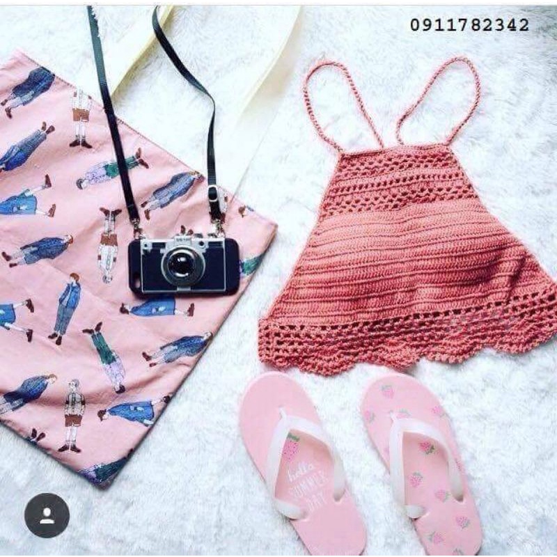 Áo Len Móc Đi Biển, Áo Len Đan Tay Yếm Hồng, Đồ Tắm Biển Nữ (Có Size) (Kèm Ảnh Thật)