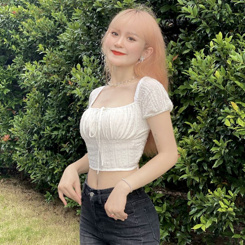 Áo Chloe croptop rút dây buộc nơ ngực