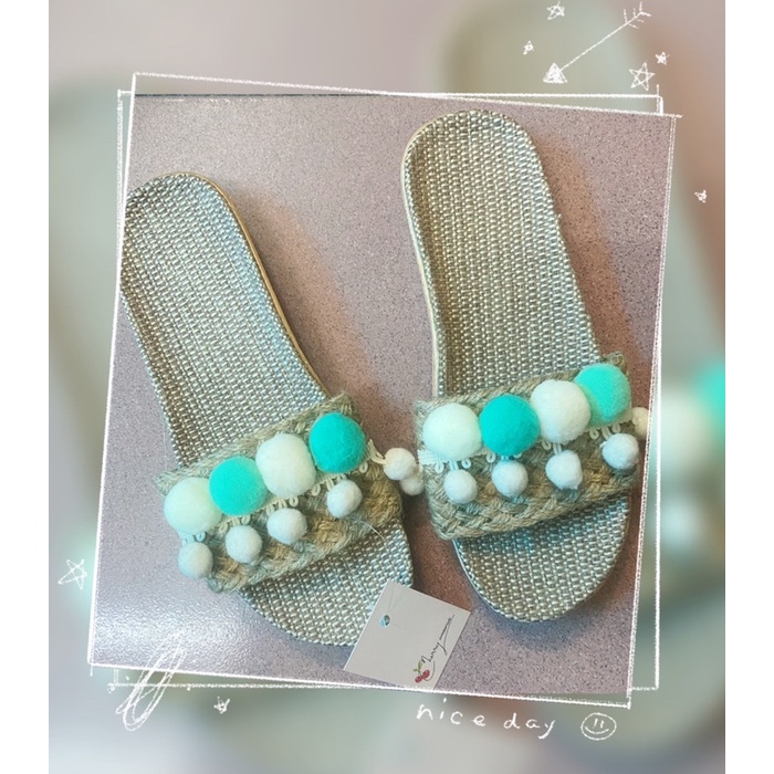 Dép cói đi biển tone hồng - xanh mint pastel ngọt ngào