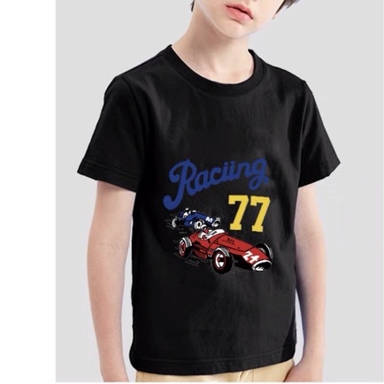 Áo thun bé trai Con Xinh cotton hình in XE ĐUA RACING 77,thời trang trẻ em từ 4 đến 10 tuổi