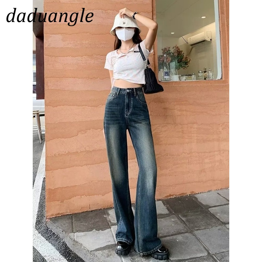 Quần jean Daduhey lưng cao ống rộng thời trang phong cách Hàn Quốc cho nữ