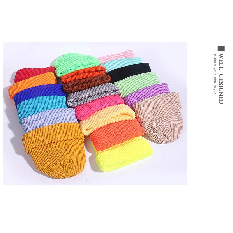 Mũ len dệt kim Nón beanie chóp ngắn Hàn Quốc thời trang unisex cho nam nữ L07