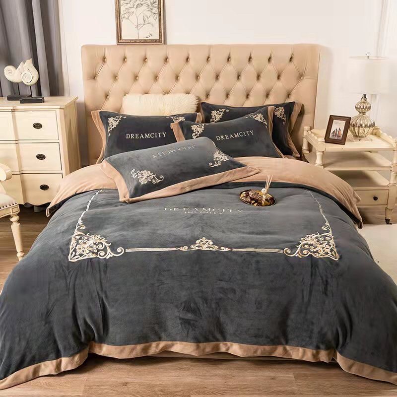 BỘ CHĂN GA GỐI NỈ NHUNG HOÀNG GIA CAO CẤP 5 MÓN(ga trần bông) Loại 1