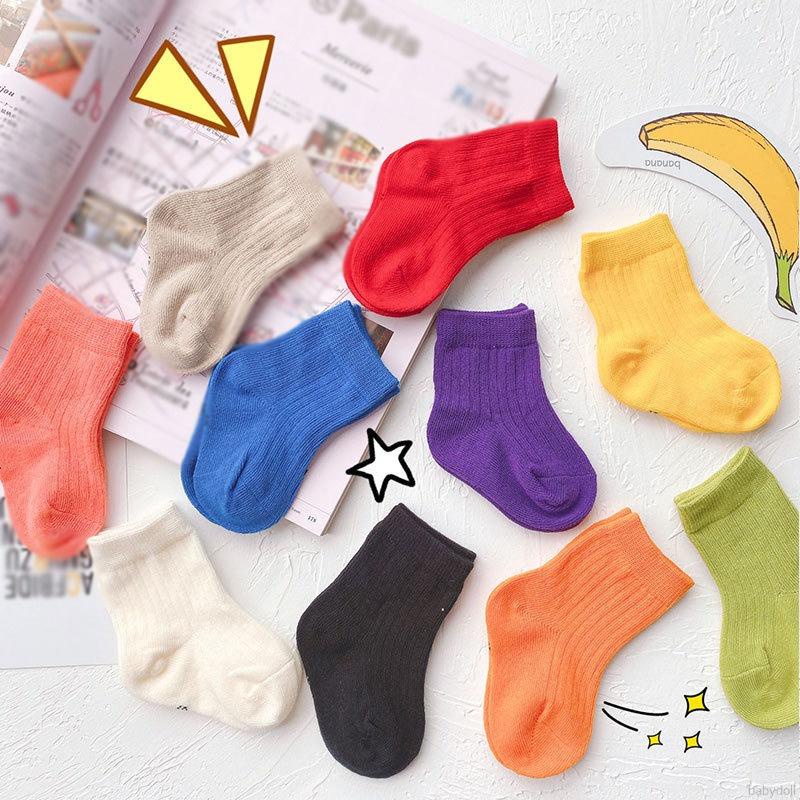 Set 3 đôi vớ cotton màu sắc đơn giản thời trang dành cho trẻ em