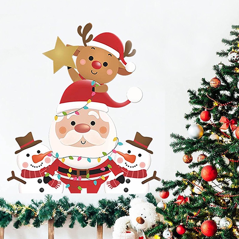 Nhãn dán tường tự dính họa tiết ông già noel người tuyết hoạt hình sáng tạo trang trí Giáng sinh cho nhà cửa