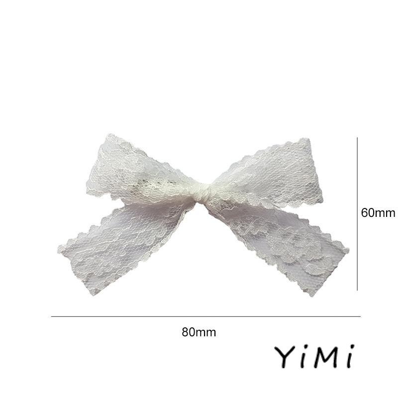 Kẹp tóc thắt nơ bằng vải ren màu trắng đơn giản dễ thương dành cho nữ