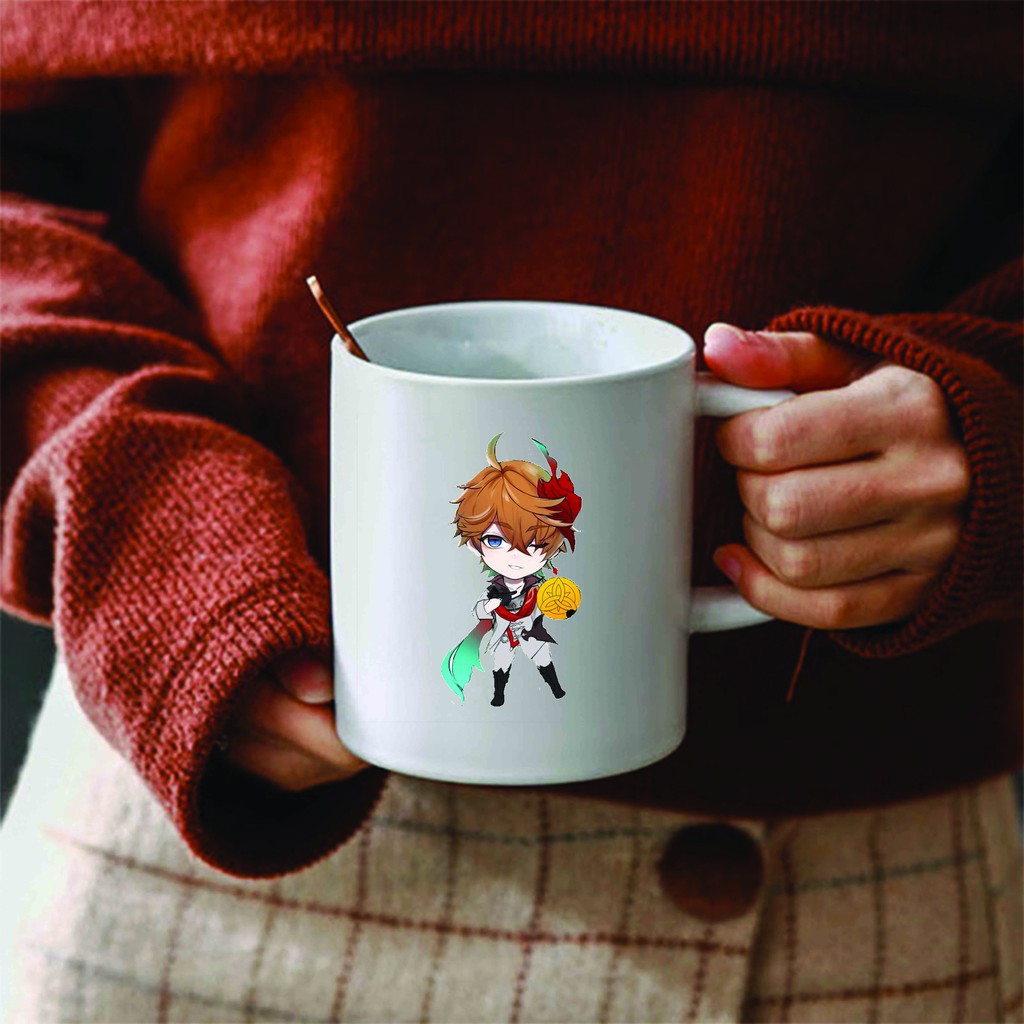 Cốc sứ trắng in hình GENSHIN IMPACT game anime chibi dễ thương xinh xắn tiện lợi M1