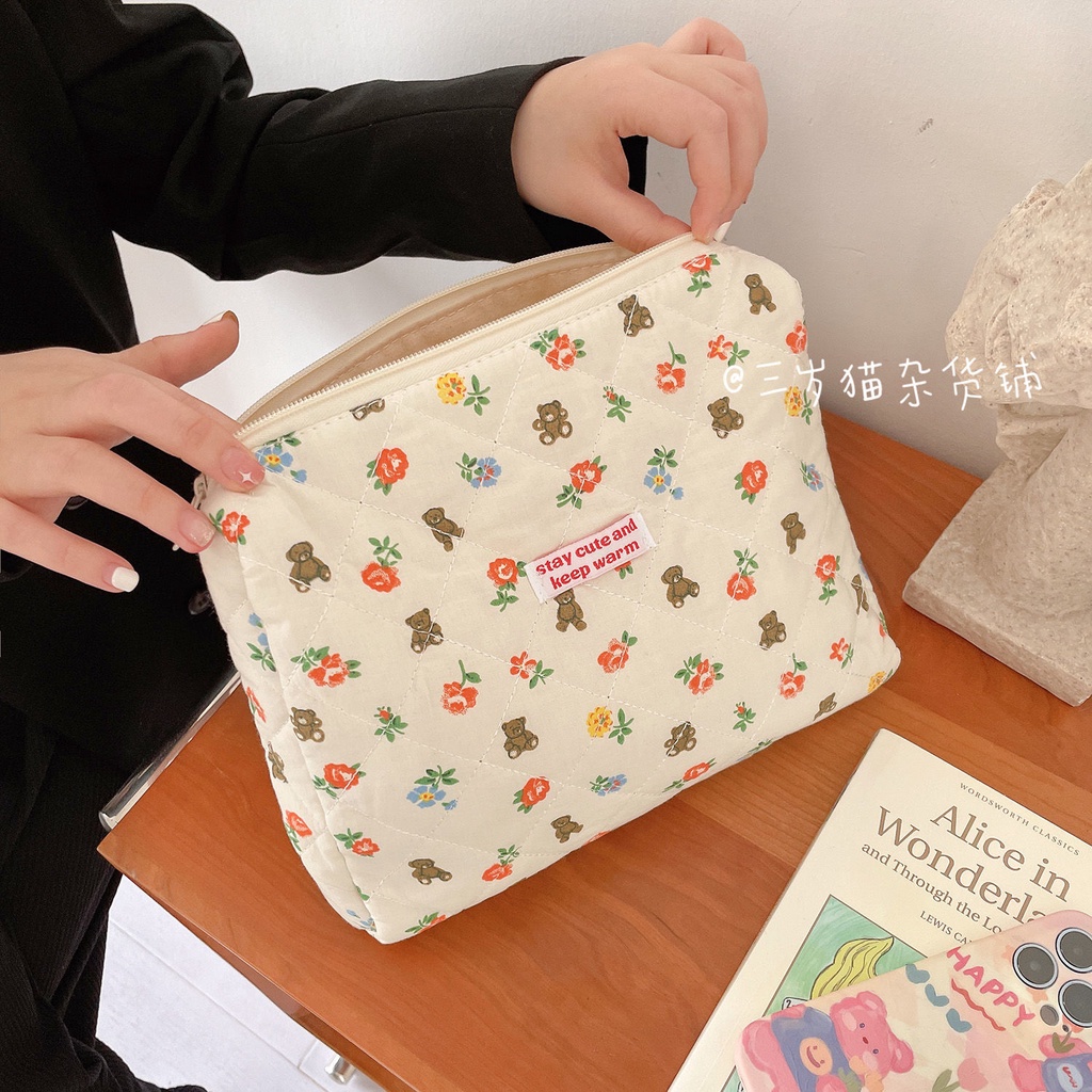 Túi Mỹ Phẩm Học Sinh. Mèo Ba Tuổi | Túi Vải Đựng Mỹ Phẩm Cỡ Lớn Họa Tiết Gấu Dễ Thương