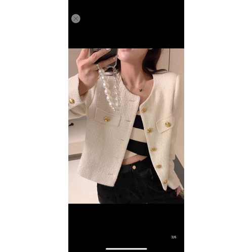 N68  áo khoác dạ tweed màu trắng ngà siu xinh CÓ ẢNH THẬT