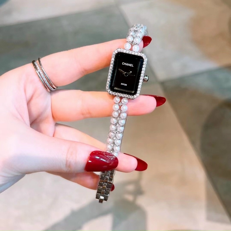 💐💐Đồng hồ Nữ lắc ngọc mặt vuông nhỏ dễ thương, thương hiệu CHANEL, size :18mm, chống nươc 3atm