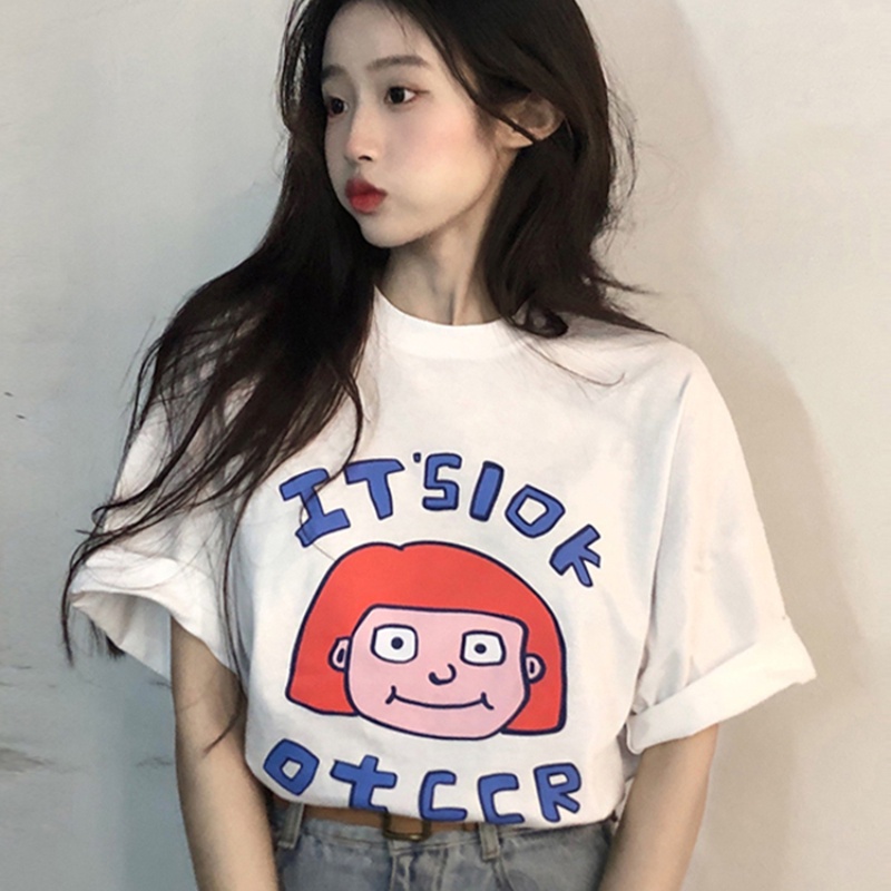 NRVP Áo Thun Nữ Ngắn Tay In Chữ Phong Cách Hàn Quốc