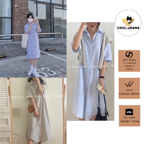 Váy cổ sơ mi hàn quốc kiểu dáng năng động- Váy cổ đức xẻ tà Chicjeans