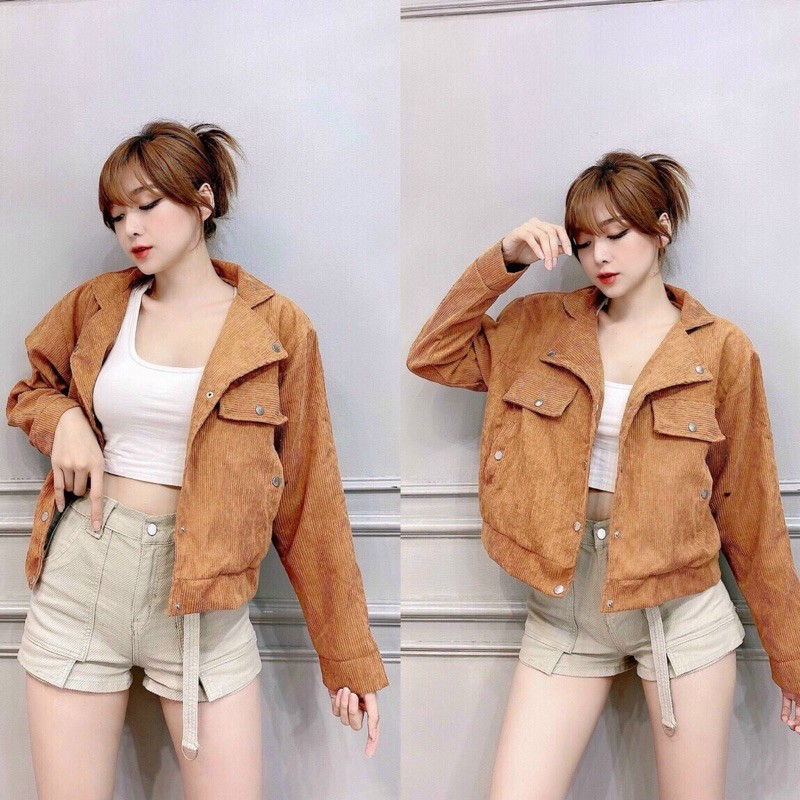 áo khoác nhung gân tăm cổ vest mẫu xinh dễ mặc 2021 | BigBuy360 - bigbuy360.vn