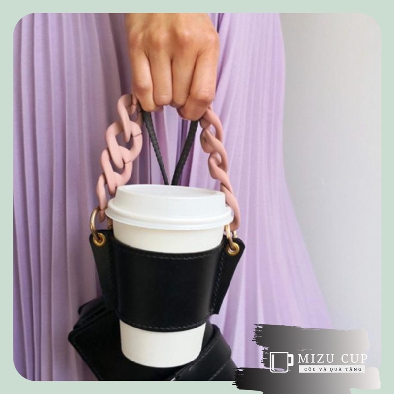Túi da đựng ly trà / cà phê chống bỏng cá tính | cupholder