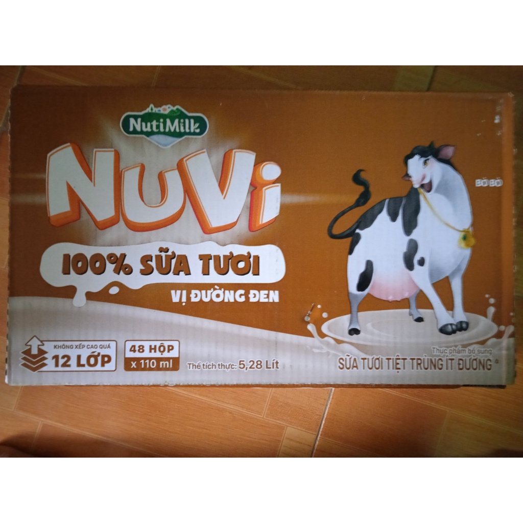 Combo  4 HỘP SỮA TIỆT TRÙNG NUVI VỊ ĐƯỜNG ĐEN 110ML