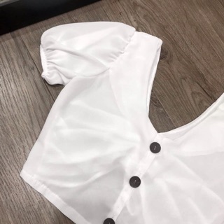 ÁO CROPTOP TRẮNG CỔ TIM LƯNG NÚT MANG 2 KIỂU