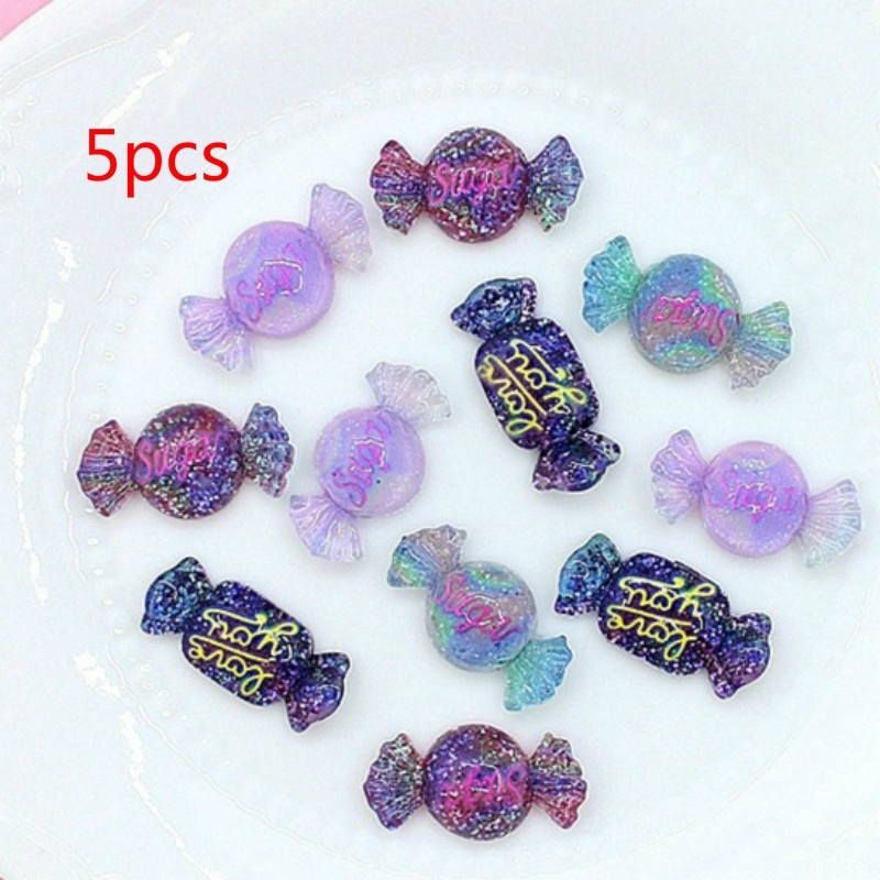 Bộ 5 mô hình viên kẹo bằng resin phối kim sa lấp lánh dùng cho trang trí