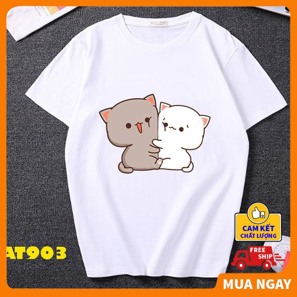 ÁO đôi nam nữ fom rộng vải thun mềm mịn co dãn bốn chiều in hình mèo con đáng yêu thỏa mái KINGSPORT