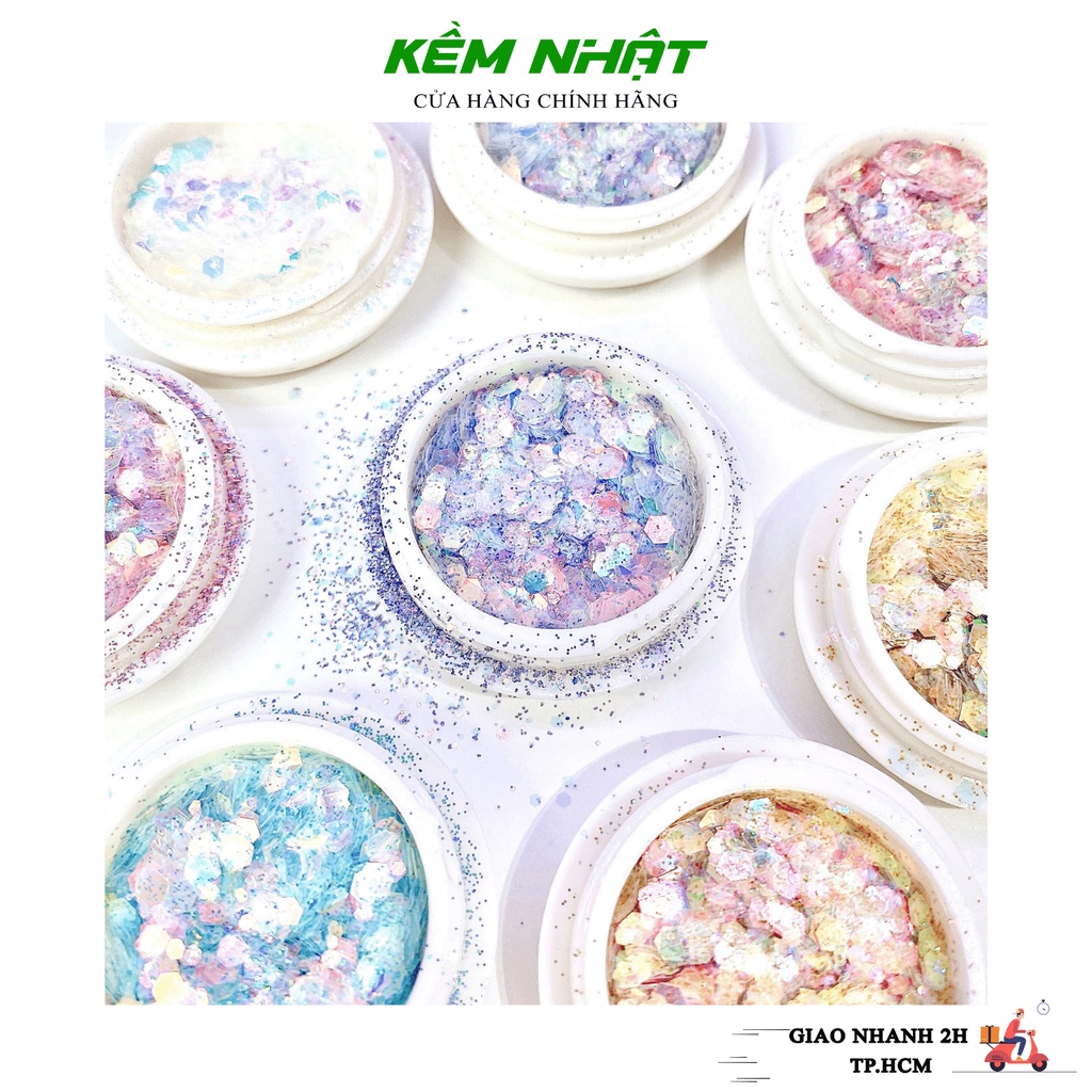 Set Nhũ Vẩy Cá Siêu Sáng 8 Hủ Dạng Lục Giác Trang Trí Móng