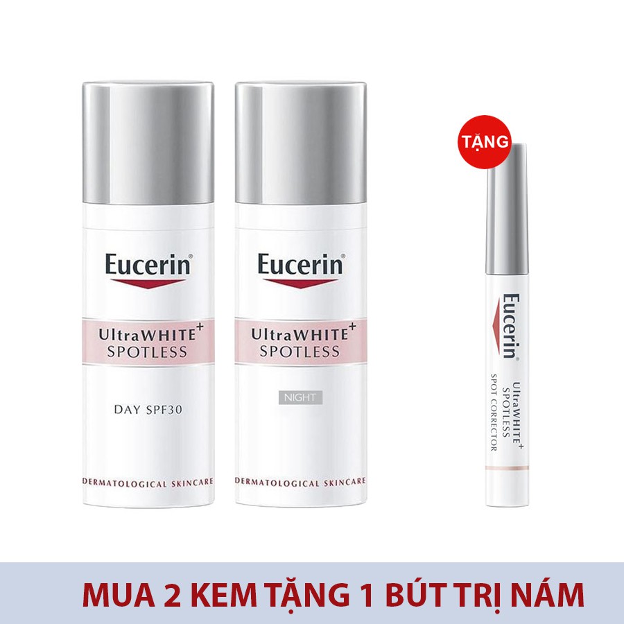 [Tặng máy massage] Kem dưỡng trắng da, làm mờ đốm nâu ban ngày Eucerin UltraWHITE+ SPOTLESS Day SPF30 50ml