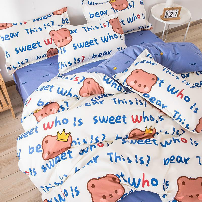 Bộ chăn ga gối cotton poly nhập khẩu - Gấu Nâu (SP001345)