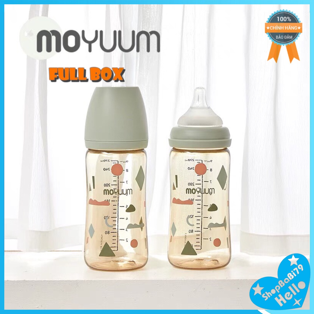 Bình sữa Moyuum Cloud, mẫu mới Limited 2021 Họa Tiết Xanh Lá, moyuum mây 170ml/270ml