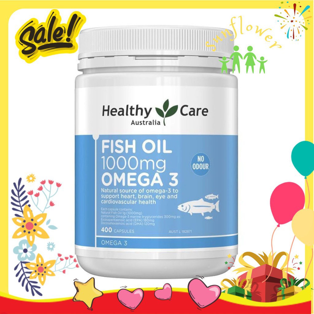 Viên dầu cá bổ sung DHA, tốt cho xương khớp cho người từ 6 tuổi trở lên Healthy Care Fish Oil Omega-3 1000mg, Úc