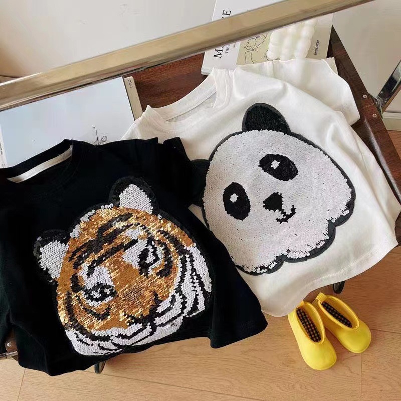 Áo Thun Thêu Hình Gấu Trúc Lật Hai Mặt Dễ Thương Cho Bé Trai