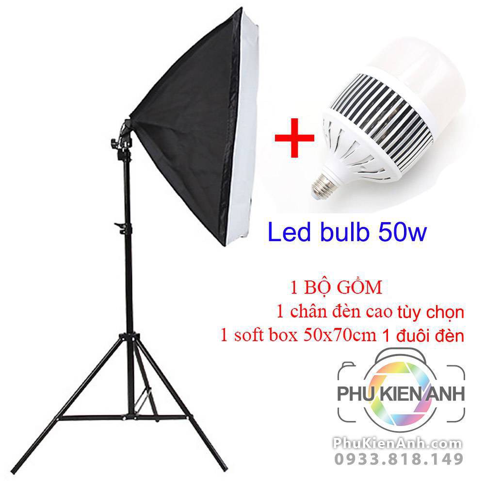 Bộ đèn combo Chân đèn + Softbox 1 đuôi đèn + 1 Led quay phim, livestream, chụp ảnh