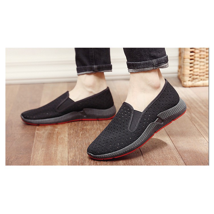 Giày Lười Vải Nam Đế Cao Lỗ Thoáng Khí Màu Đen G89