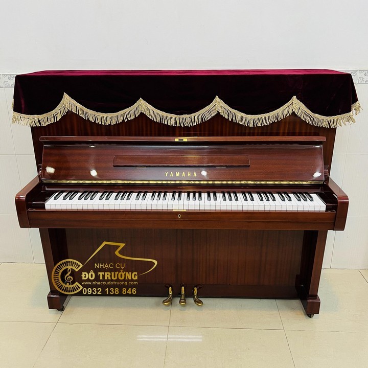 Khăn phủ đàn Piano nhung đỏ vải dày tua rua lớn