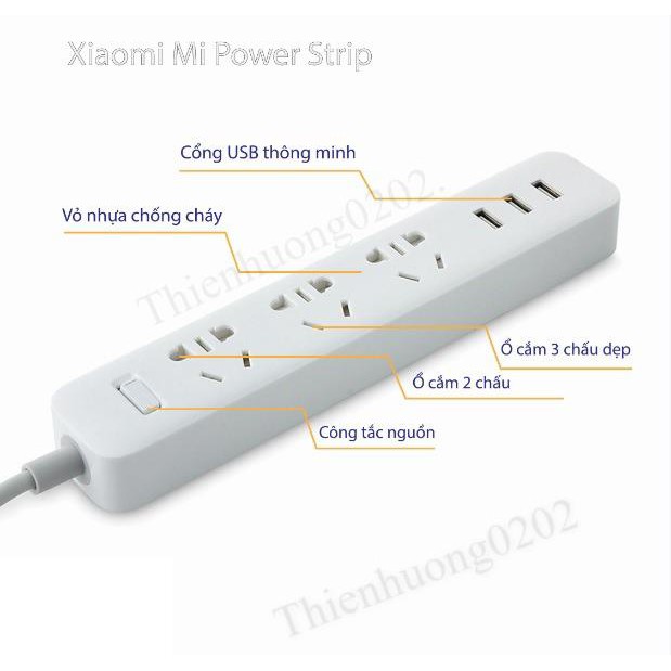 Ổ Cắm Điện Xiaomi Mi Power Strip - Ổ Cắm Điện Đa Năng Có Cổng Usb Thông Minh Tự Điều Áp Chỉnh Dòng Vào Phù Hợp