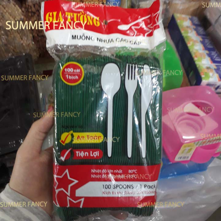 100 muỗng nhựa dùng 1 lần 15cm ăn xôi chè, bánh, súp tiện lợi - Plastic spoon