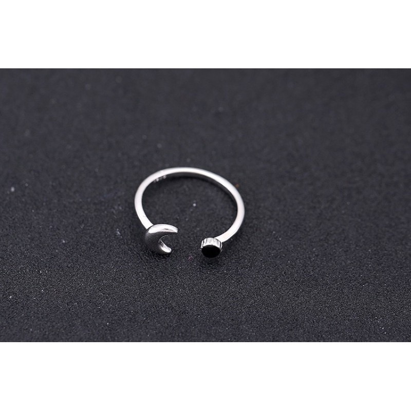 Nhẫn bạc 925 nam nữ unisex đá đen mặt trăng đơn giản [Chillee][RG-066]