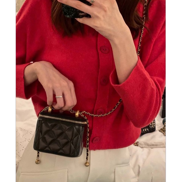 Túi xách hộp vuông mini trần trám dây đeo dài cực xinh S099
