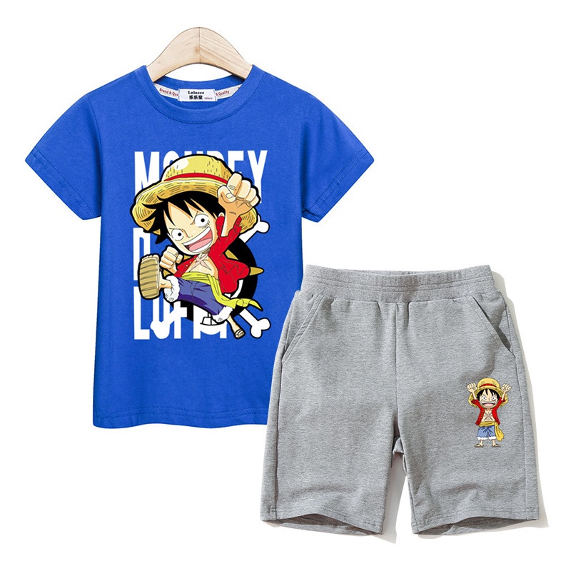 Bộ Trang Phục 2 Mảnh Gồm Áo Thun Cotton Và Quần Short In Hình Anime One Piece Thời Trang Dành Cho Bé Trai Gái
