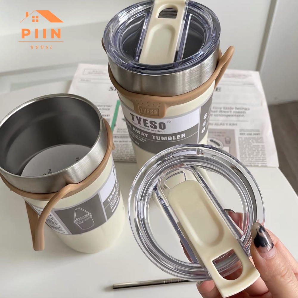 Bình nước giữ nhiệt có quai tặng kèm 2 ống hút, sticker inox 304 màu kem, 550ml/710ml thời gian 6-12 tiếng – PIIN HOUSE