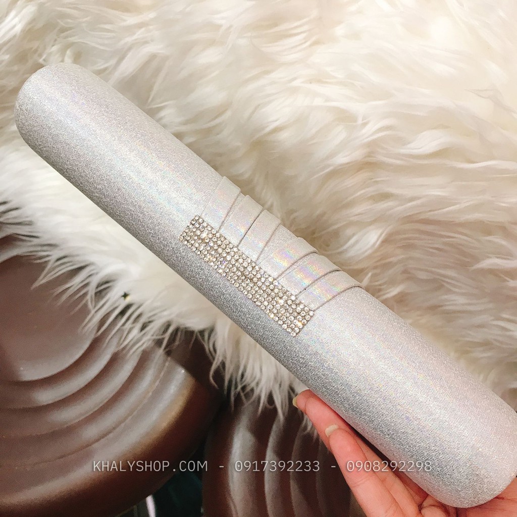 Bóp đầm clutch dạ hội dự tiệc sang trọng đeo chéo xách tay màu trắng ánh hologram họa tiết hột tròn cho bạn nữ - (24x3x1