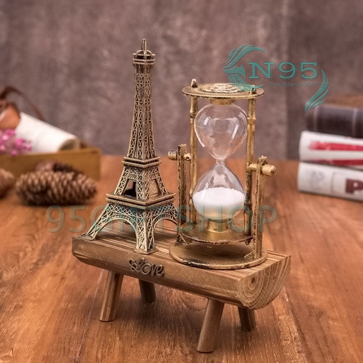 Đồng hồ cát tháp eiffel Paris kèm khung gỗ quà tặng quà lưu niệm văn phòng phẩm độc lạ phụ kiện trang trí bàn làm việc