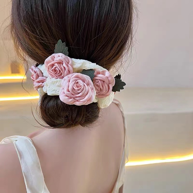 Dây Cột Tóc Cao Su Bản Lớn Bằng Da In Hoa Kiểu Hàn Quốc Ốp