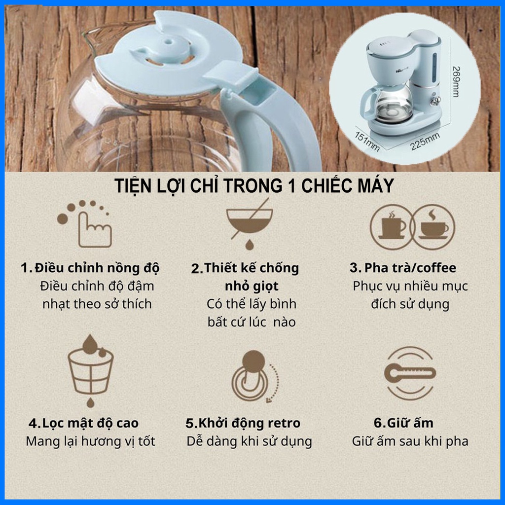 Máy pha cafe Bear chính hãng - Máy pha trà tự động, trà chiều - Dễ vệ sinh, giữ ấm - Bảo hành toàn quốc