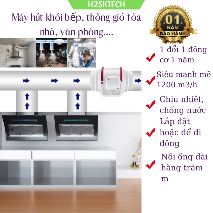 Quạt hút mùi bếp chuyên dụng mạnh mẽ ,Quạt thông gió mạnh mẽ cho gia đình, toà nhà ống 20cm