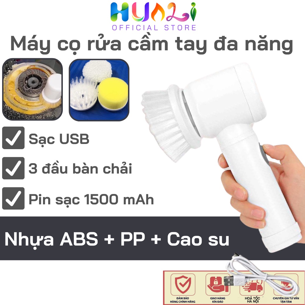 Máy cọ rửa cầm tay đa năng sạc USB, bàn chải vệ sinh nhà bếp, bồn rửa mặt, đánh bóng giày với 3 đầu thay thế tiện lợi
